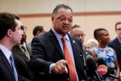 FILE - Rev. Jesse Jackson addresses reporters at an event in Chicago, July 2, 2019.