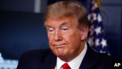 President Donald Trump speaks about the coronavirus in the James Brady Press Briefing Room at the White House, Monday, April 13, 2020, in Washington. (AP Photo/Alex Brandon)