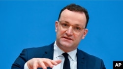 German Health Minister Jens Spahn speaks during a press conference in Berlin on the Covid-19 pandemic, Dec. 15, 2020.