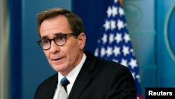 White House National Security Communications Advisor John Kirby speaks during a press briefing in Washington