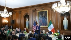 ԱՄՆ նախագահ Դոնալդ Թրամփը ելույթ է ունենում 2025 թվականի մարտի 12-ին Վաշինգտոնում ԱՄՆ Կապիտոլիումում կայացած «Իռլանդիայի բարեկամներ» ամենամյա միջոցառմանը: (Լուսանկարը՝ Մանդել NGAN / AFP)