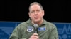 FILE - In this photo provided by the U.S. Air Force, Gen. James Hecker, commander of U.S. Air Forces in Europe, speaks at the Air and Space Forces Association 2023 Warfare Symposium in Aurora, Colo., March 8, 2023. 