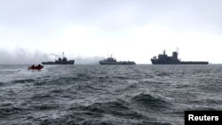 FILE - Navy ships of Iran and Azerbaijan move during an exercise between Iran and Azerbaijan in the Caspian Sea in this picture obtained on Nov. 4, 2024. Iranian Army/WANA (West Asia News Agency)/Handout via REUTERS 