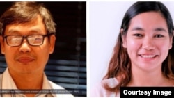 Journalists Sithu Aung Myint and Htet Htet Khine, seen in these undated photos, were arrested in Myanmar in August 2021. Sithu Aung Myint was formally indicted April 22, 2022, by a court in Yangon.