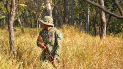 Park rangers show forest patrols to reporters in Cambodia's Srepok Wildlife Sanctuary in Koh Nhek district Mondulkiri on Jan. 17, 2021. (Oun Chheng Por/VOA)