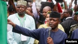 FILE - Nigeria's Yemi Osinbajo speaks in Bodo, Nigeria, June 2, 2016.