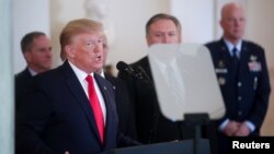 U.S. President Donald Trump delivers a statement on Iran's missile attacks on U.S.-led forces in Iraq, at the White House in Washington, Jan. 8, 2020.