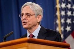 FILE - U.S. Attorney General Merrick Garland speaks during a news conference at the Department of Justice in Washington, June 25, 2021.