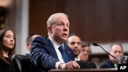 Stephen Feinberg, President Donald Trump's choice to be deputy secretary of defense, appears before the Senate Armed Services Committee for his confirmation hearing, on Capitol Hill in Washington, Feb. 25, 2025. 