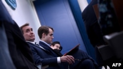 National Security Council Coordinator for Strategic Communications John Kirby looks on during the daily briefing in the Brady Briefing Room of the White House in Washington on Oct. 30, 2023.