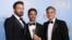 Producer and director Ben Affleck (L) poses with "Argo" producers Grant Heslov (C) and George Clooney after Affleck won Best Director and "Argo" won the award for Best Motion Picture Drama at the 70th annual Golden Globe Awards in Beverly Hills, Californi