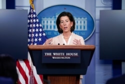 Commerce Secretary Gina Raimondo speaks during a press briefing at the White House, in Washington, April 7, 2021.