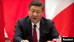 Chinese President Xi Jinping speaks during a joint press briefing at the Great Hall of the People in Beijing, China, Jan. 9, 2018.