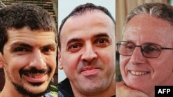 ပြန်လွတ်မြောက်လာတဲ့ အစ္စရေးဓားစာခံ ၃ ဦး (Photo by AFP)