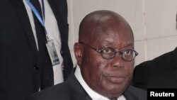 FILE - Ghana's President Nana Akufo-Addo arrives for a meeting at the 33rd Ordinary Session of the Assembly of the Heads of State and Government of the African Union (AU) in Addis Ababa, Ethiopia, Feb. 10, 2020. 