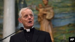 FILE – In this June 30, 2015, file photo, Cardinal Donald Wuerl, archbishop of Washington, speaks while outlining the schedule for Pope Francis' September 2015 visit to Washington,