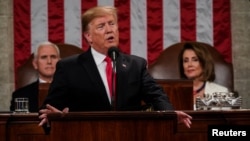 President Donald Trump delivered the State of the Union address, with Vice President Mike Pence and Speaker of the House Nancy Pelosi, at the Capitol in Washington, Feb. 5, 2019. 