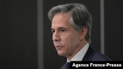 U.S. Secretary of State Antony Blinken addresses a press conference in Stockholm, Sweden, Dec. 2, 2021. 