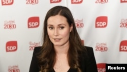 Calon perdana menteri Finlandia berikutnya, Sanna Marin, setelah pemilihan calon perdana menteri SDP di Helsinki, Finlandia, 8 Desember 2019. (Foto: Vesa Moilanen/Lehtikuva/via REUTERS)