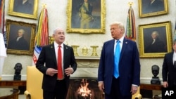 President Donald Trump meets with Israeli Prime Minister Benjamin Netanyahu in the Oval Office of the White House in Washington, Feb. 4, 2025.