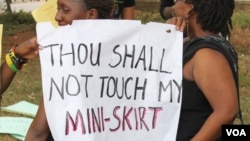 Ugandan women protest mob violence in Kampala, Feb. 26, 2014. (Hilary Heuler/VOA)