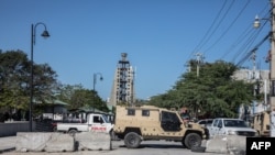 Empty streets are seen with blockades on Champs de Mars in Port-au-Prince, Feb. 8, 2021. 