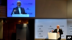 Iranian Foreign Minister Mohammad Javad Zarif speaks during the Munich Security Conference in Munich, Germany, Feb. 17, 2019.