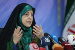 Vice President of Iran for Women and Family Affairs, Masoumeh Ebtekar, speaks to reporters during a press conference in Tehran on Jan. 29, 2019.