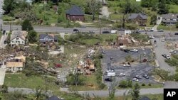 This is an aerial view of damage to downtown Cullman, Alabama, after dozens of tornadoes ripped through the South, flattening homes and businesses and killing more than 200 people in six states in the deadliest outbreak in nearly 40 years, April 28, 2011