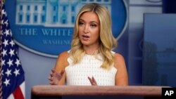 White House press secretary Kayleigh McEnany speaks during a press briefing at the White House, July 9, 2020.