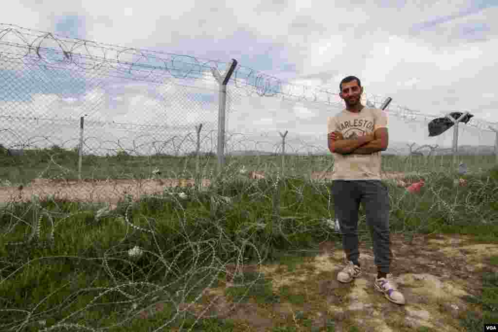 Palestinian Syrian Qusay Lubani hoped to travel to Norway. With the route now blocked, like many here he is now unsure what to do, April 22, 2016. (J. Owens/VOA)