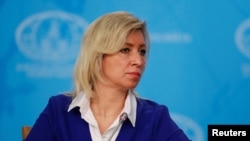 FILE - Russia's Foreign Ministry spokeswoman Maria Zakharova attends the annual news conference of acting Foreign Minister Sergey Lavrov (not pictured) in Moscow, Jan. 17, 2020.