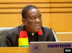 Emmerson Mnangagwa, Zimbabwe's president, who is chairing the 16-nation bloc SADC, closes a meeting on finding a solution in the eastern Congo on Jan. 31, 2025, in Mount Hampden, Zimbabwe (Columbus Mavhunga/VOA)