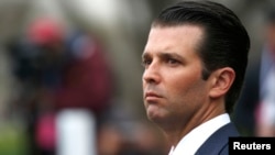 FILE - Donald Trump Jr. attends the annual White House Easter Egg Roll on the South Lawn of the White House in Washington, April 2, 2018.