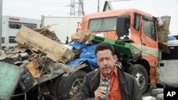 VOA's Steve Herman reporting at Sendai Port on March 14.