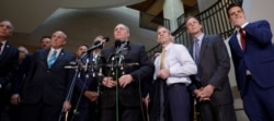 Republicans lead by House Minority Whip Steve Scalise speak to the media outside a secure area for closed-door depositions as part of the U.S. House of Representatives impeachment inquiry into President Donald Trump on Capitol Hill, Oct. 23, 2019.