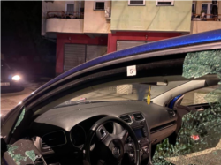 "When I approached the place where I parked it, I saw that the car was seriously damaged," reporter Shkumbin Kajtazi wrote on Facebook. He said there were "bullet holes and shells everywhere: in the driver's seat, ceiling and back." (Facebook/shkumbinkajtazi)