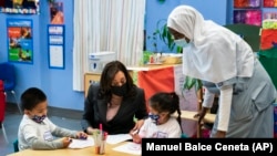 La vice-présidente américaine Kamala Harris dans un centre préscolaire à Washington, le 11 juin 2021.