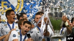Les joueurs du Real Madrid célèbrent leur titre de champions d'Europe, Kiev, le 26 mai 2018 