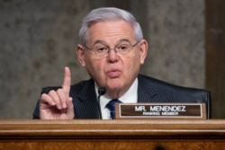 FILE - Sen. Bob Menendez, D-N.J., speaks during a confirmation hearing on Jan. 27, 2021.