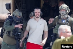 Rescued Israeli hostage Andrey Kozlov arrives in Ramat Gan, Israel, on June 8, 2024.