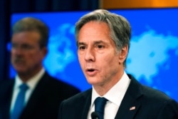 FILE - Secretary of State Antony Blinken speaks at the State Department in Washington, July 12, 2021.