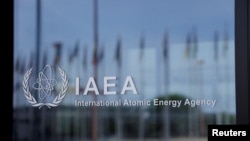 FILE PHOTO: The logo of the International Atomic Energy Agency (IAEA) is seen at its headquarters in Vienna
