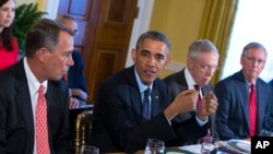Президент США Барак Обама на зустрічі з лідерами Конгресу в Білому Домі, 7 листопада 2014 р. 