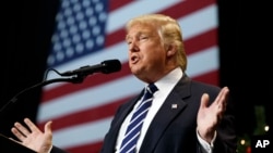 FILE - President-elect Donald Trump speaks during a rally at the Wisconsin State Fair Exposition Center in West Allis, Wisconsin, Dec. 13, 2016.