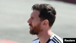Lionel Messi lors d'un entraînement à la veille du match avec le Nigeria, à Moscou, le 25 juin 2018.