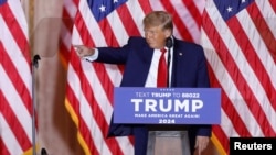 Former US President Donald Trump makes an announcement at his Mar-a-Lago estate in Palm Beach, Florida, Nov 15, 2022.