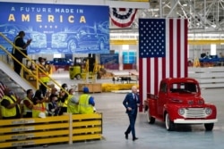 President Joe Biden arrives to speak after a tour of the Ford Rouge EV Center, in Dearborn, Mich., May 18, 2021.