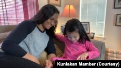 Kunlakan Mamber and her daughter Stella Chalita Mambe, 5, are staying at home amid COVID-19 in Scott AFB, IL. 