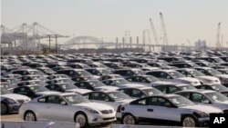 FILE - Japanese imported autos lined up at a Los Angeles Port terminal in Los Angeles, Jan. 16, 2013. President Donald Trump says he is considering a steep tariff on imported autos, most of which come from U.S. allies.